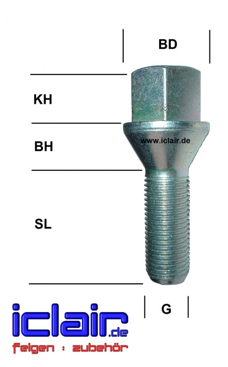 Radschraube M12x1,5x32 Kegelbund